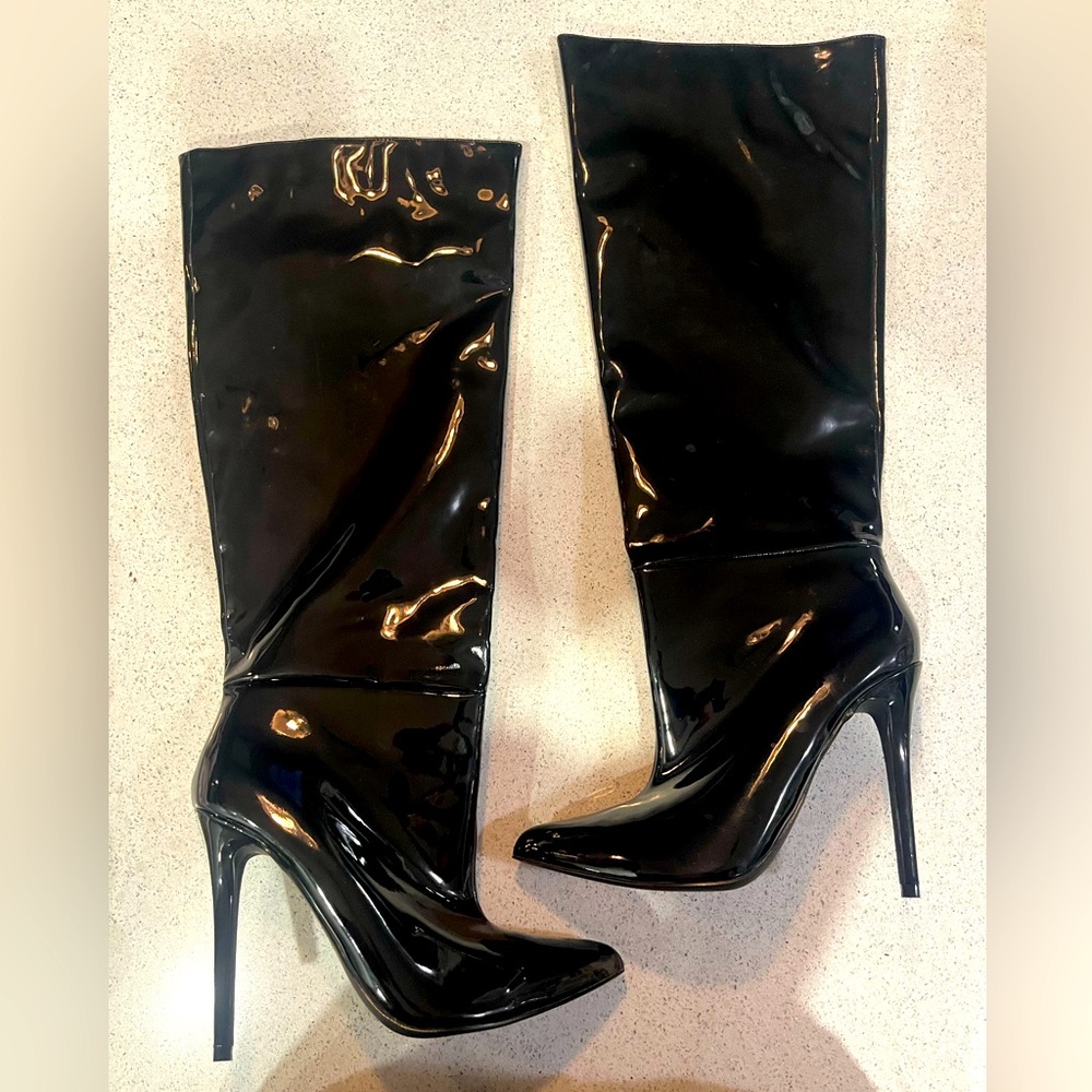 Patent knee high stiletto boots! Like new!